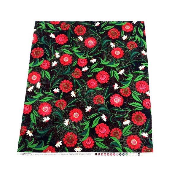 Carnation Spray Fat Quarter Fabric Square 100% Cotton 18" x 21" Minimum Kanvas - Picture 1 of 7